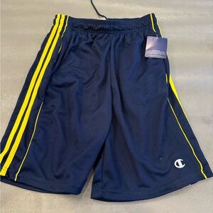 Champion Men's Navy Blue Shorts with Yellow Stripes. Size M
